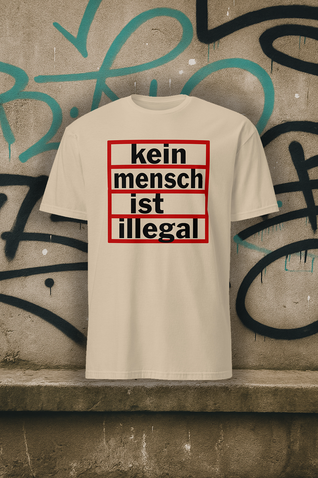 Unisex T-Shirt "Kein Mensch ist illegal" - sandfarbend