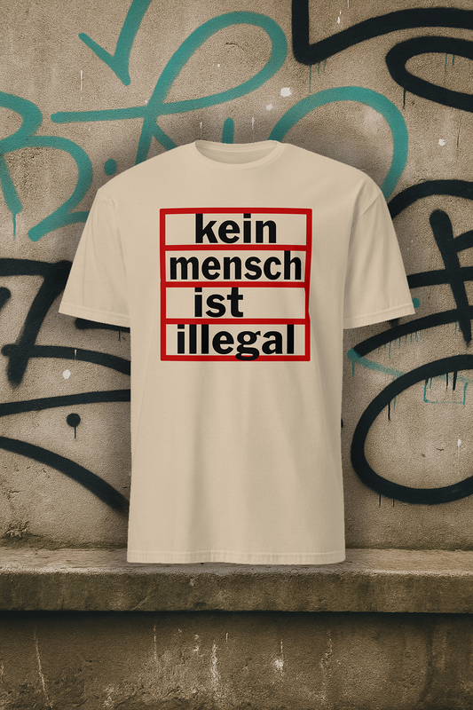 Unisex T-Shirt "Kein Mensch ist illegal" - sandfarbend