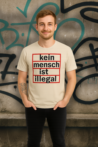 Unisex T-Shirt "Kein Mensch ist illegal" - sandfarbend